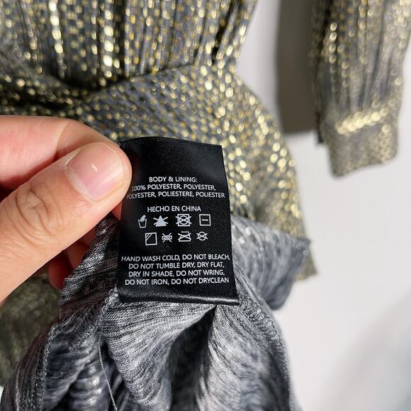 Anthropologie Sabina Musayev XS Gold Agatha Tie Neck Metallic Dress Long Sleeve - Picture 12 of 13